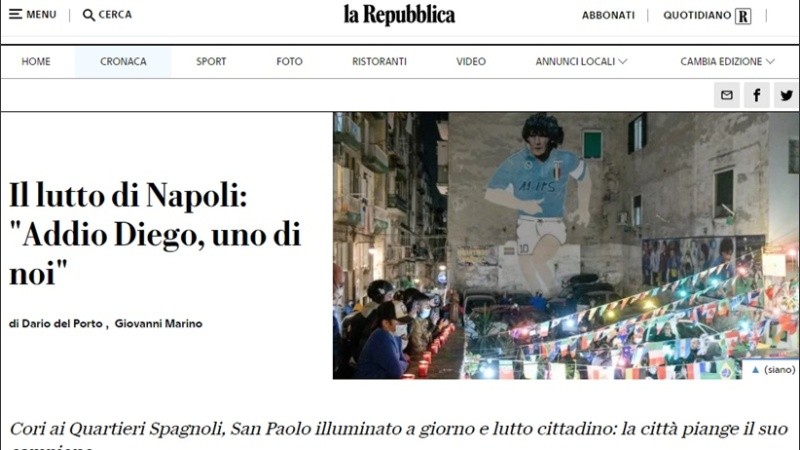 La portada del diario italiano La Repubblica este miércoles.