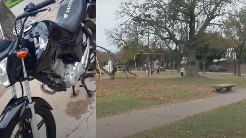 El robo de la moto ocurrió frente a una plaza llena de chicos.