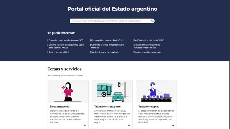 Página de ingreso al portal argentina.gob.ar.